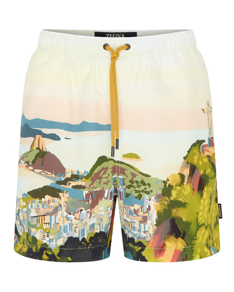 Quick Dry Soft Feel Rio De Janeiro Swim Shorts (aqua Fantasia)