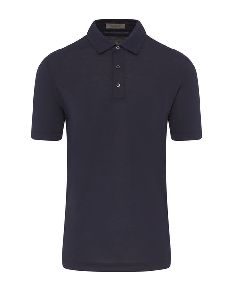 Silk & Cotton Short Sleeve Polo (navy)