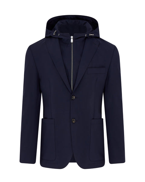 Hooded Suit Jacket With Chest Piece (navy)