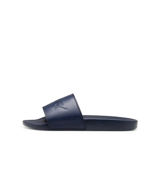 Soft Leather Upper & Rubber Sole Beach Sliders (midnight Blue)