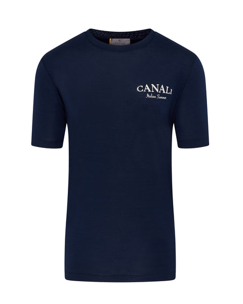 Italian Summer Print Short Sleeve T-shirt (navy)