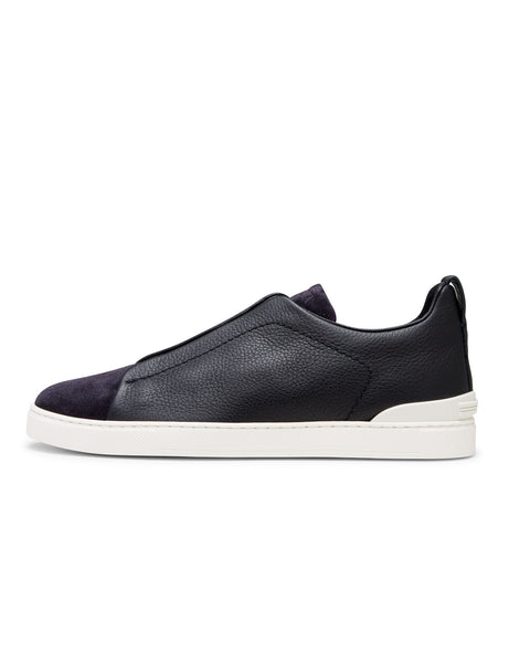 Triple Stitch Leather & Suede Low Top Sneaker (navy)