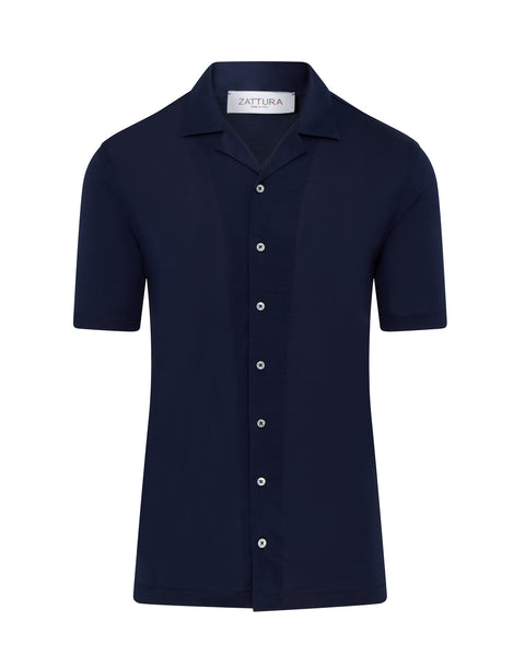 Mercerised Cuban Short Sleeve Shirt (navy)