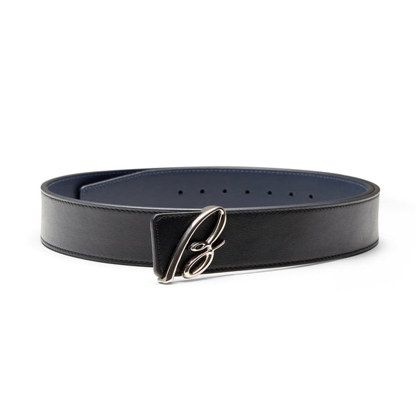 B' Reversible Leather Belt (black/midnight Blue)