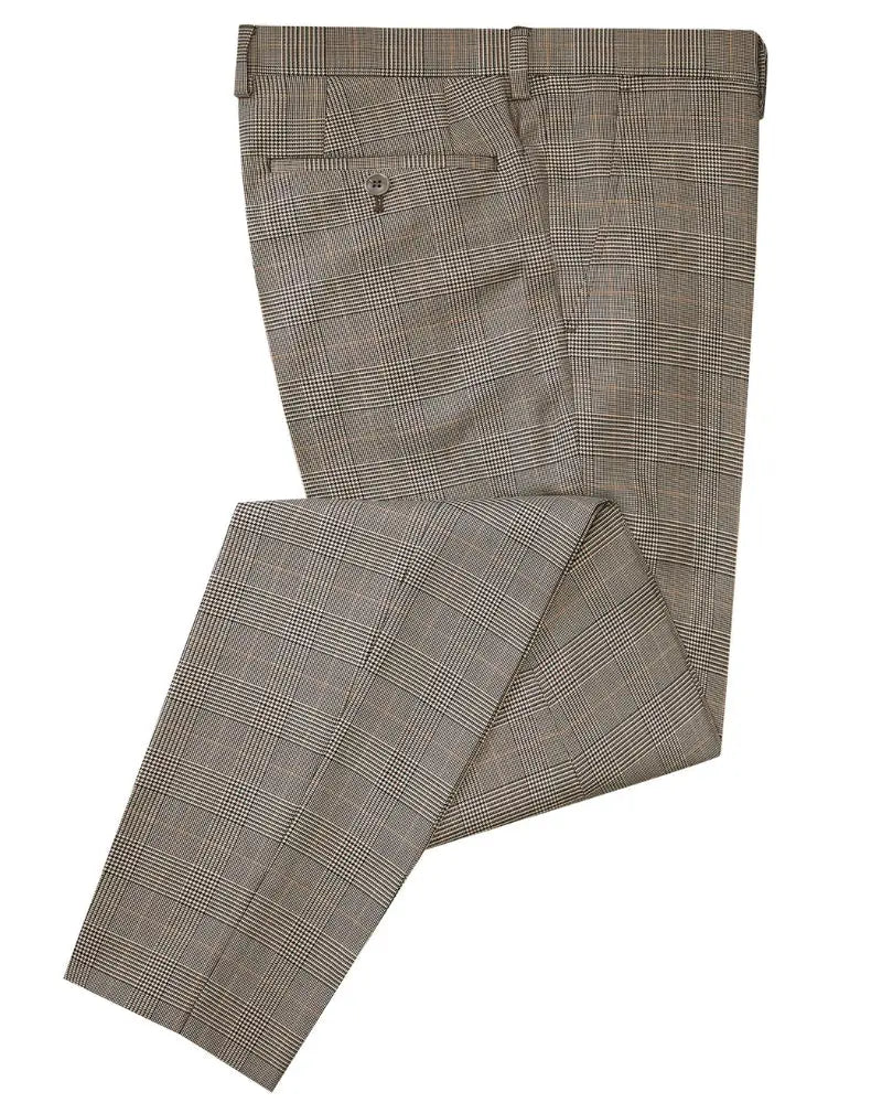 Zach Prince of Wales Check Suit Trousers - Beige