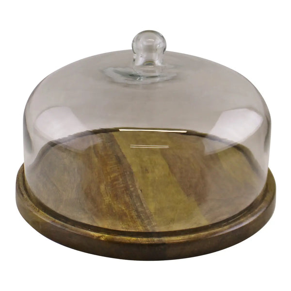 Mango Wood Cake Stand with Glass Dome