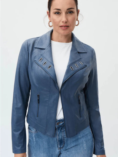 Faux Suede Jacket In Denim Blue