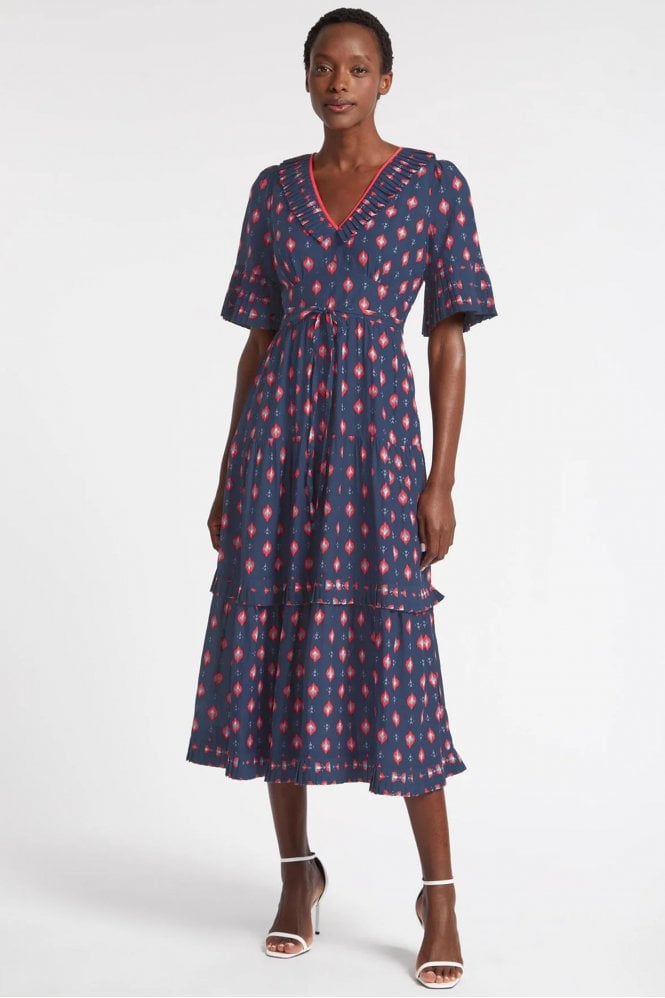 Cordelia Dress In Navy Ikat Print