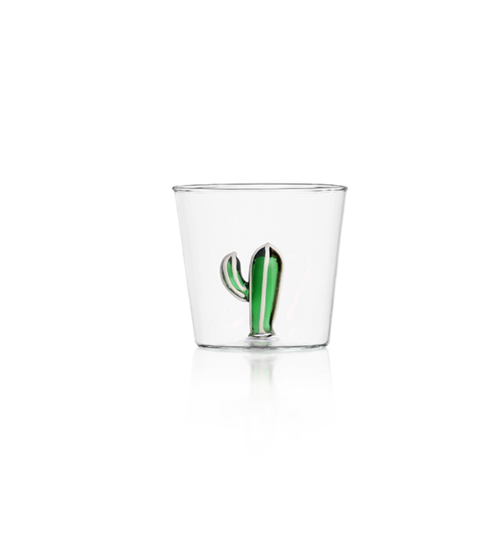 Green and white cactus water glass