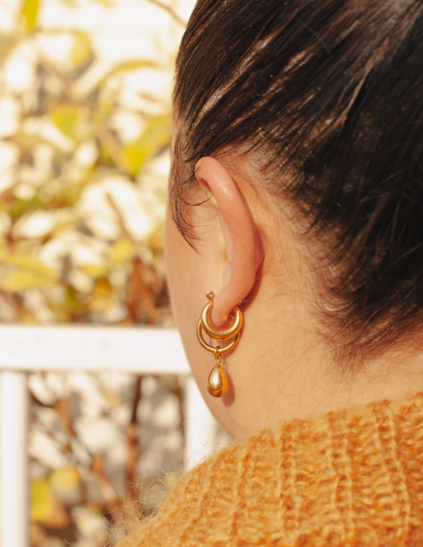 Gold Drop Hoop Earrings Waterproof