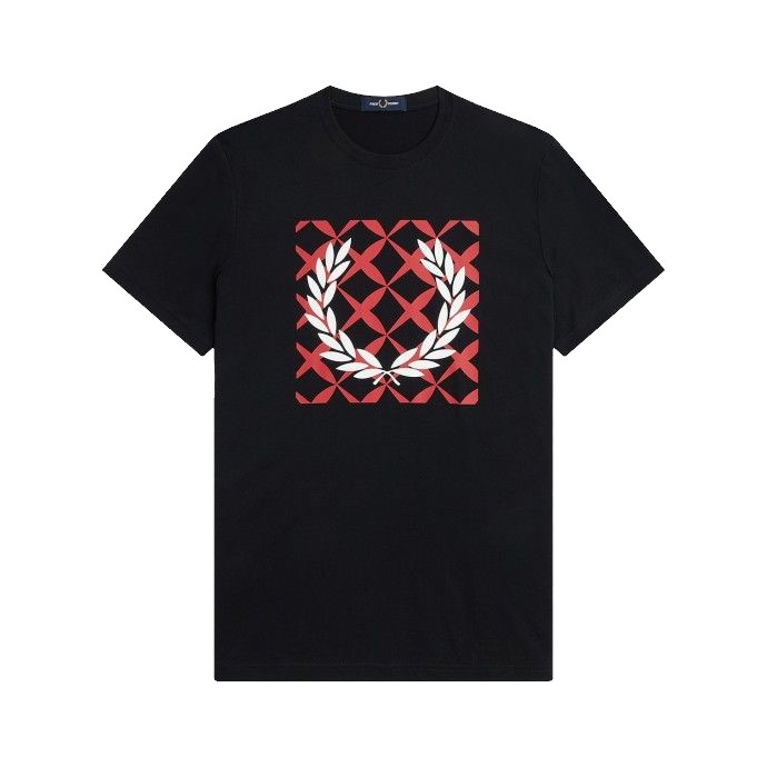 Fred Perry Black Cross Stitch Printed T Shirt