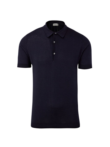 Adrian Short Sleeve Knitted Button Polo (navy)