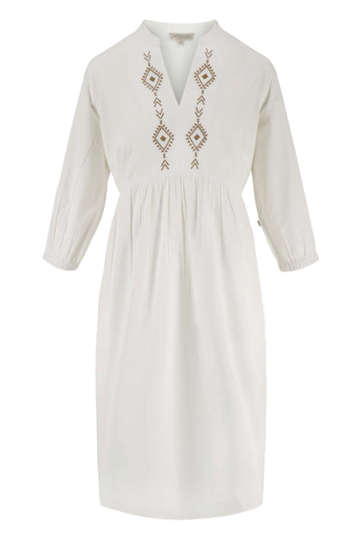 Dress with embroidered details sand