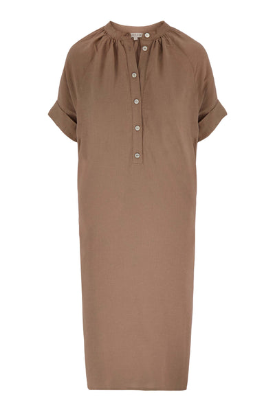 Kaftan Dress Linen Look Light Brown