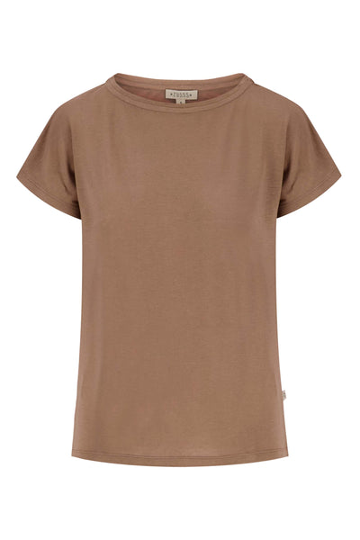 Linen T Shirt Boothals Light Brown