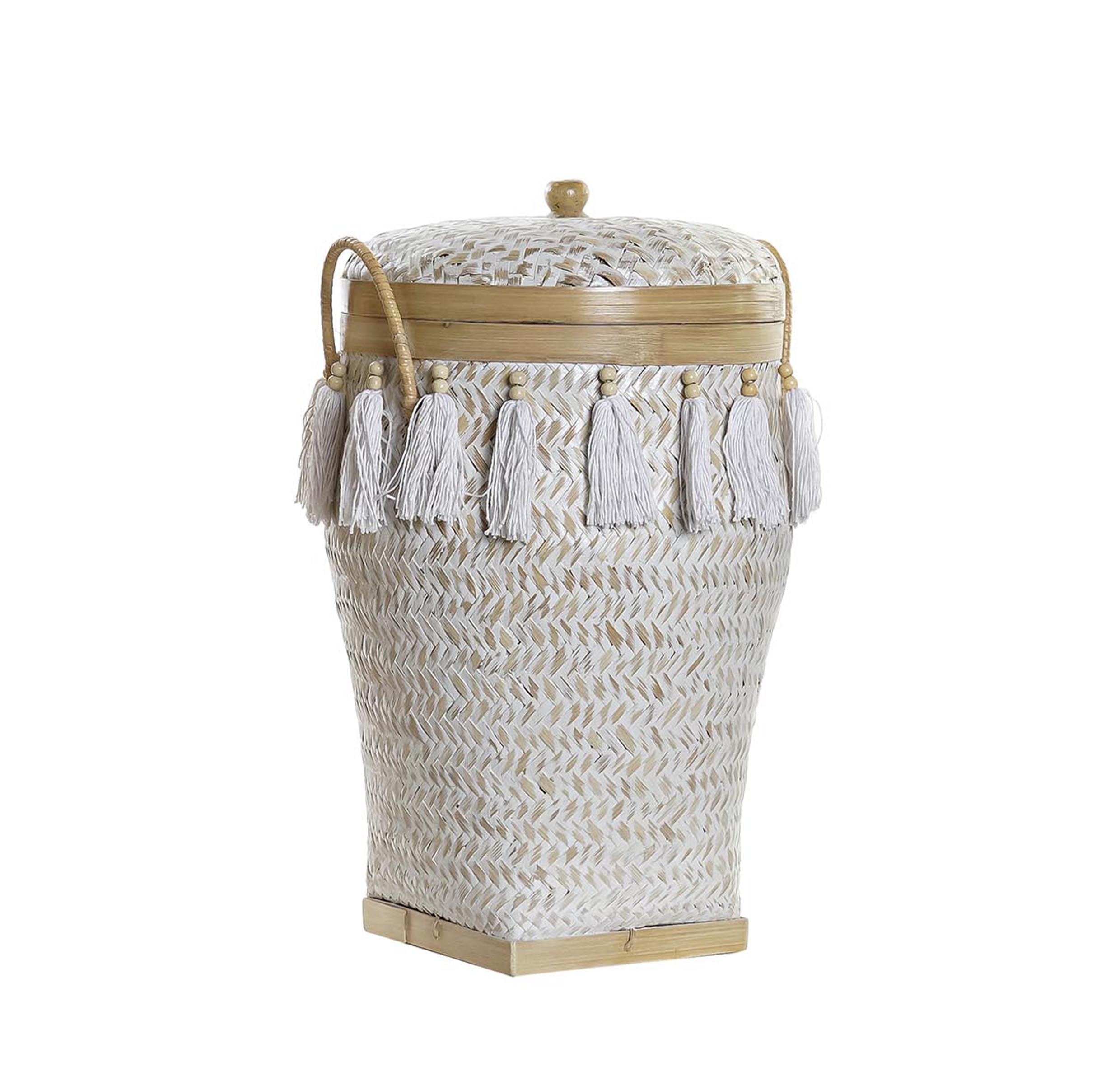 Joca Home Concept Medium White Bambu Basket with Tassels