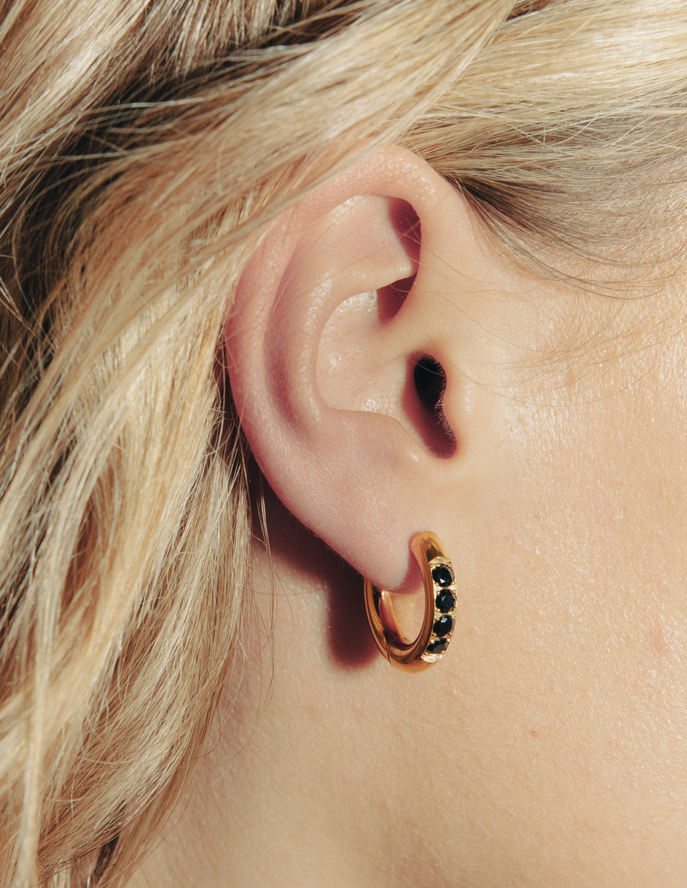 Gold & Black Gemstone Leverback Hoop Earrings Waterproof