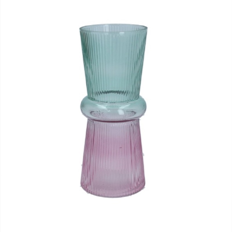 Gisela Graham Pink & Green Glass Ombre Vase