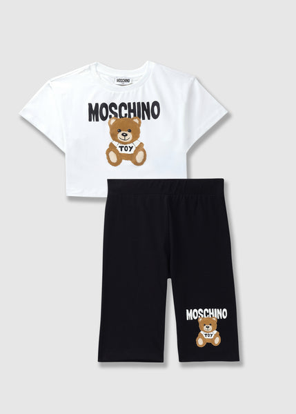 Kids Toy Bear T-shirt And Cycle Short Set In White Black