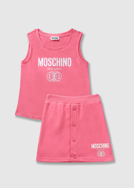 Kids Smiley Logo Tank Top And Skirt Set In Candy Pink