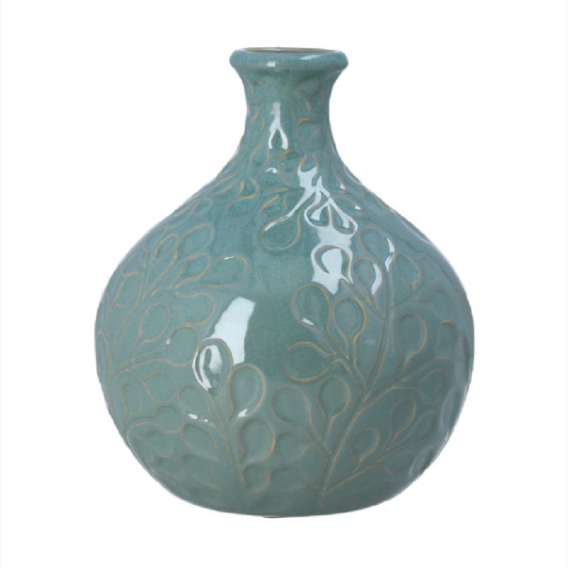 Gisela Graham Duck Egg Ceramic Eucalyptus Dec Ball Vase
