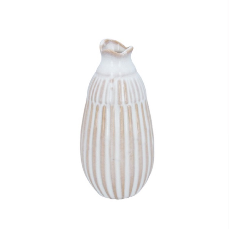 Gisela Graham Small White Ceramic Ribbed Funnel Top Dec Vase