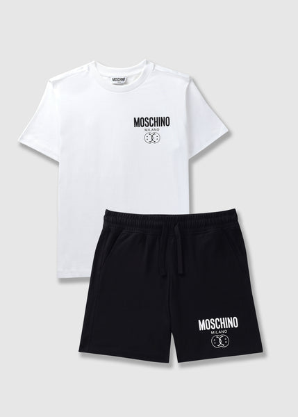 Kids Smily Logo T-shirt And Shorts Set In Bianco Ottico