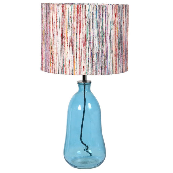 livs Blue Glass Lamp With Striped Shade