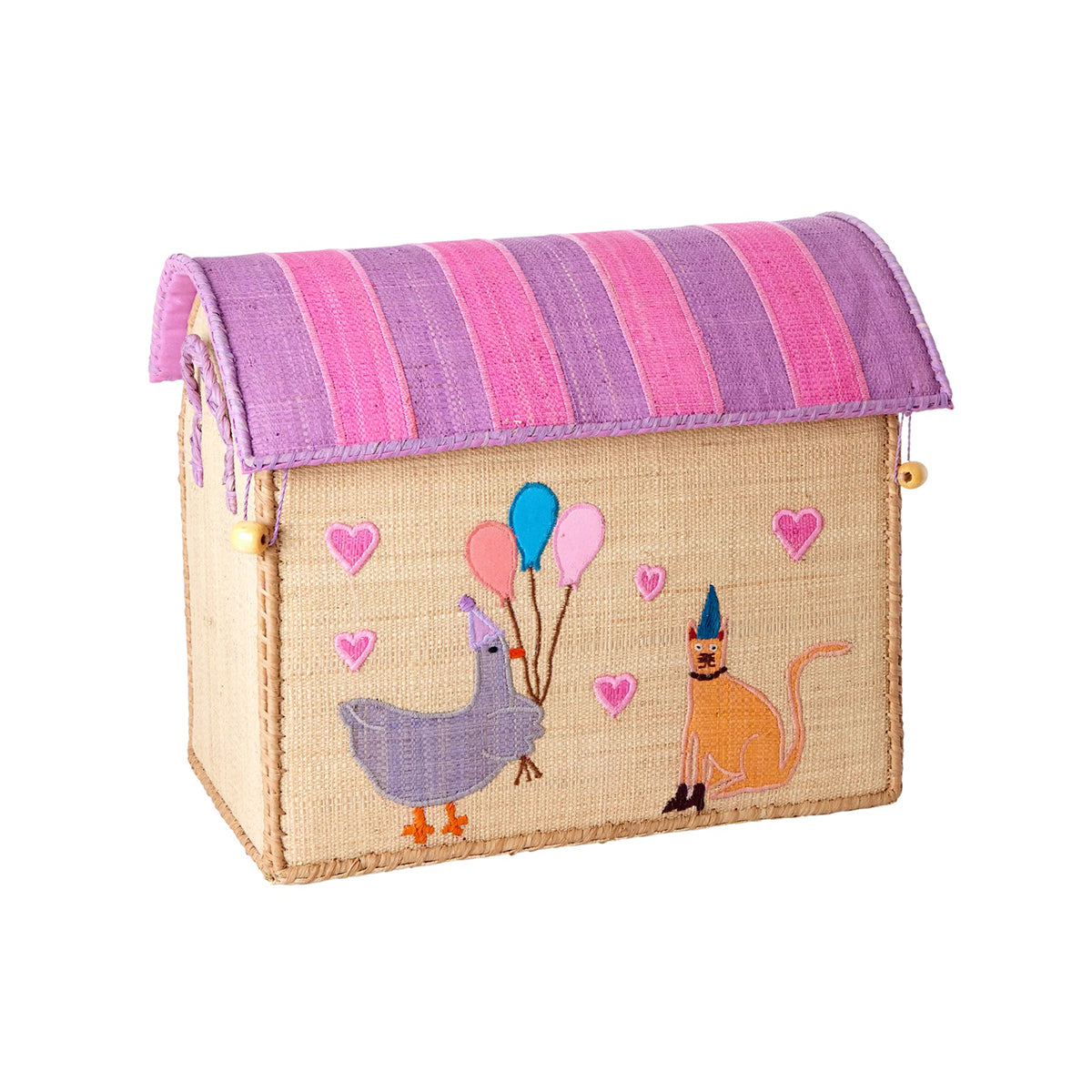 rice Raffia Toy Storage Basket: Pink Party Animal Theme - Small