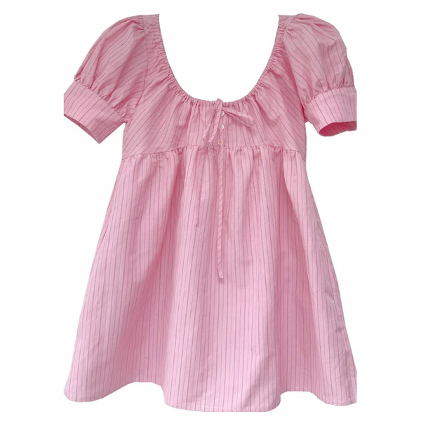 Freya Simonne Gaia Mini Dress In Pink Linen Pinstripe By