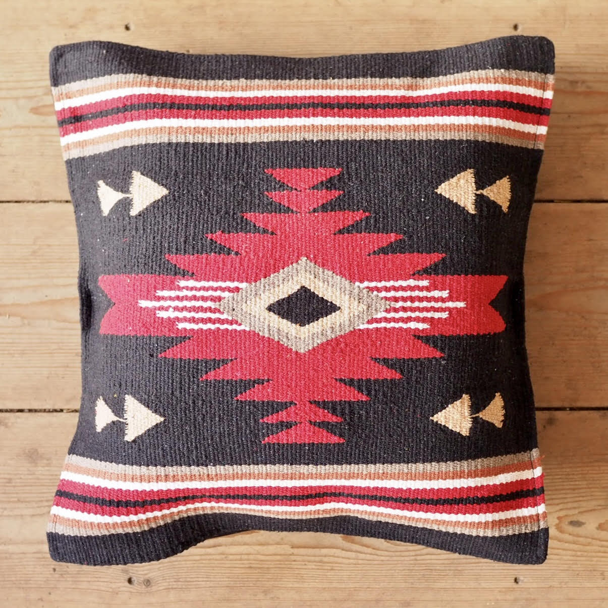 Hi Cacti Black Zapotec Style Woven Cushion + Duck Feather Insert