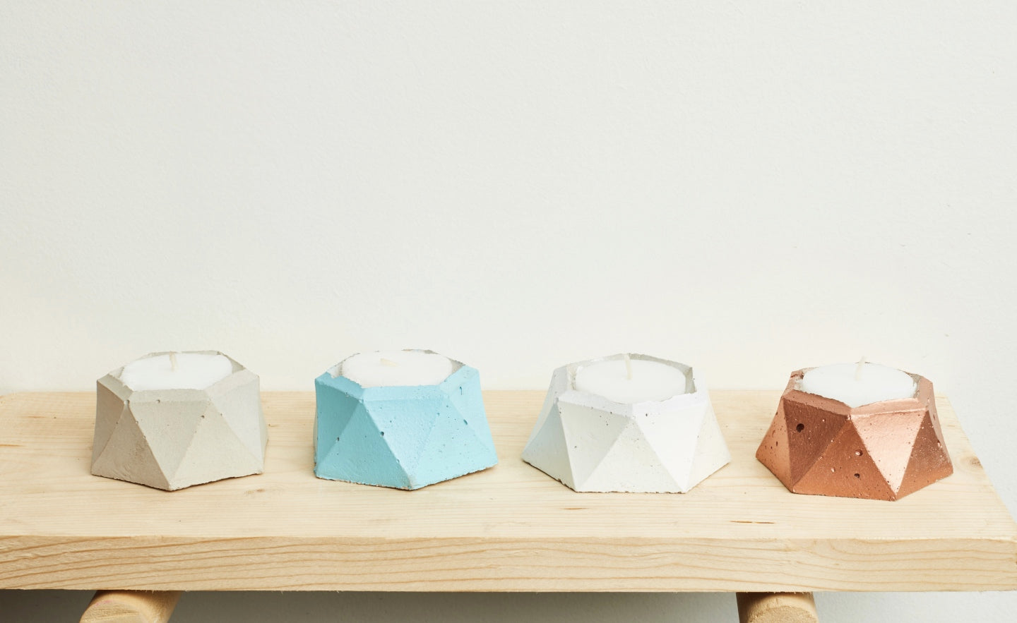 Hi Cacti Set of 4 Minimal Geometric Concrete Tea Light Candle Holders