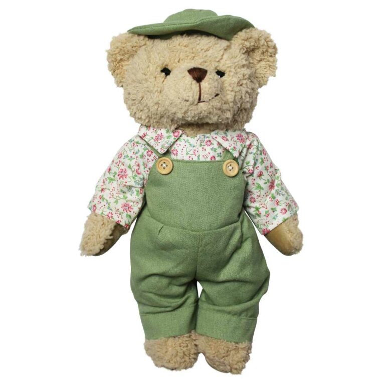Powell Craft Teddy Bear In Green Dungarees and Hat