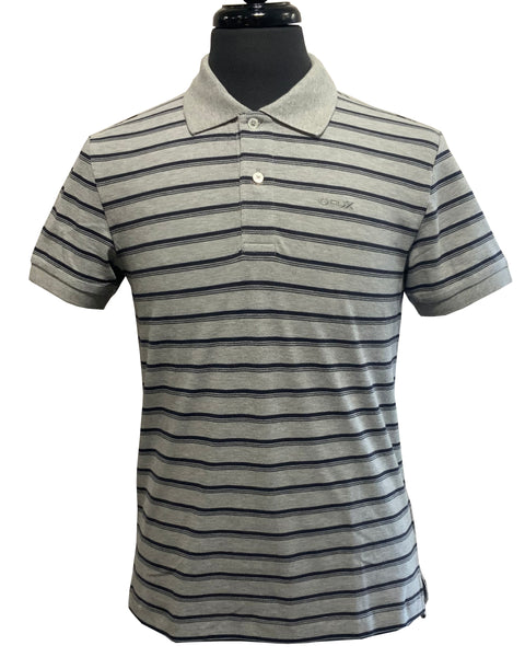 GEOX Grey Striped Sustainable Pique Cotton Polo Shirt