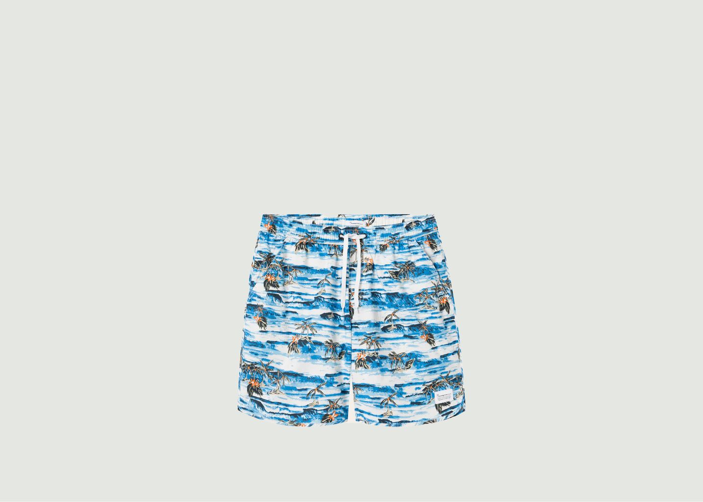 Knowledge Cotton Apparel  Swim Shorts With Waves And Palm Trees