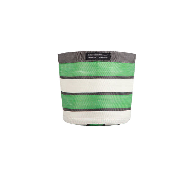 British Standard Medium Eco Woven Pot Cover In Grass Green, Indigo And Pearl