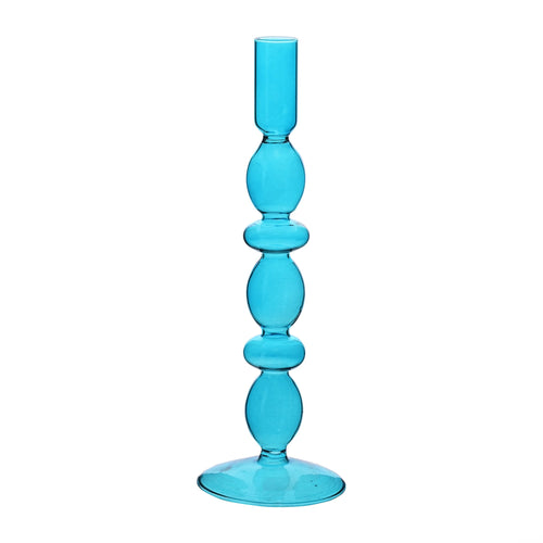 Hestia  Glass Candle Holder Teal - 26.5 X 9cm