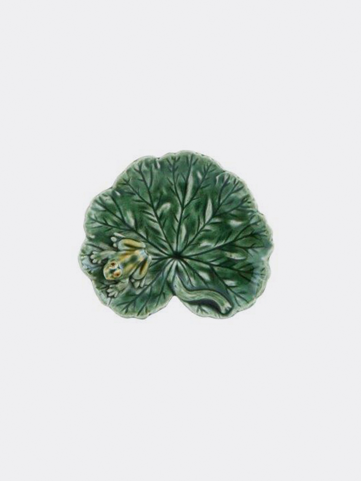 Bordallo Pinheiro Ceramic Handmade and Handpainted Geranium Leaf With Frog