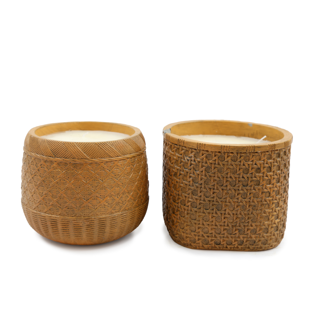 Temerity Jones Rattan Weave Effect Candlepot : Round or Square