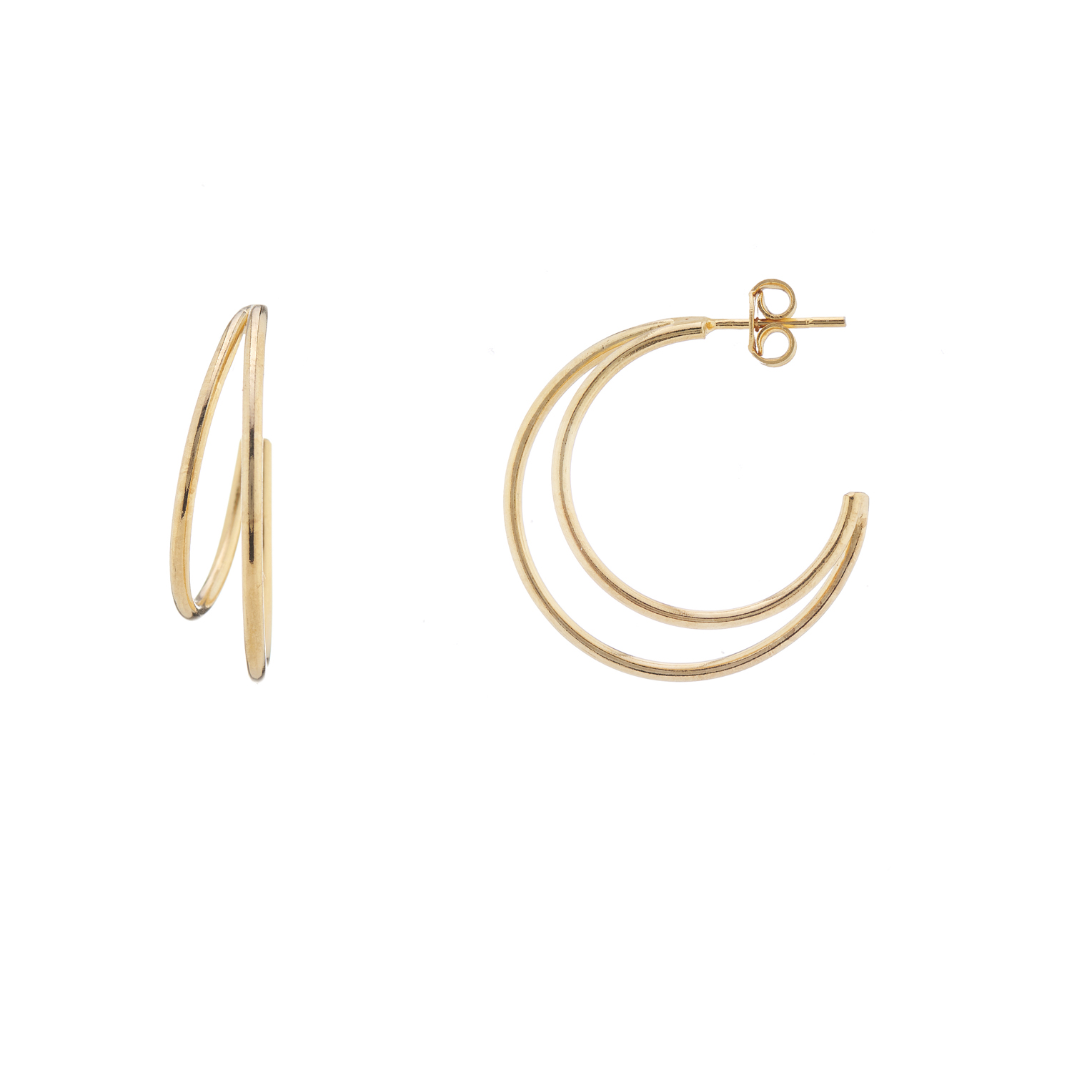 silver jewellery Gold Double Circle Crescent Earrings