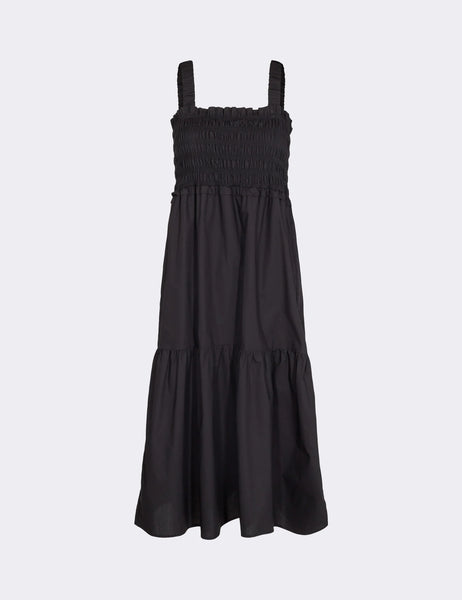 Levete Room Bradie Black Shirred Midi Dress
