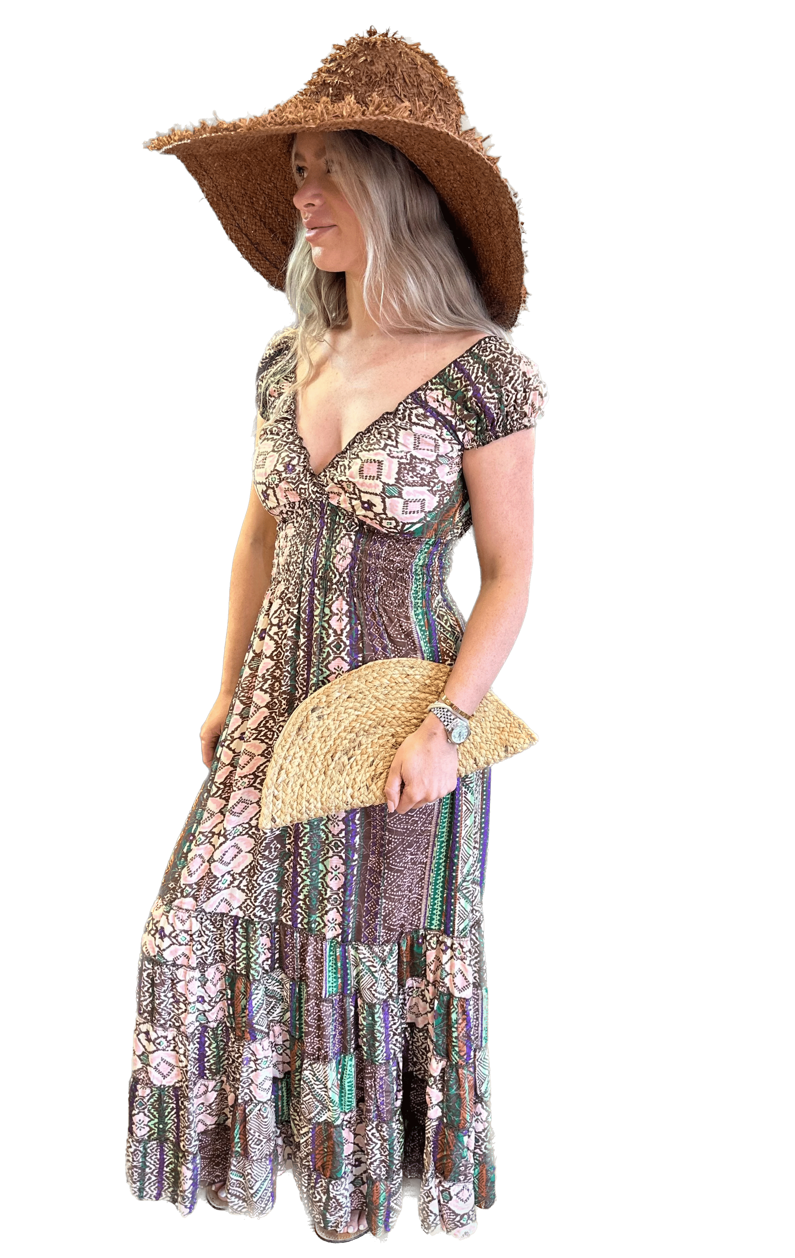 LUNA LLENA Outback Print Peasant Dress