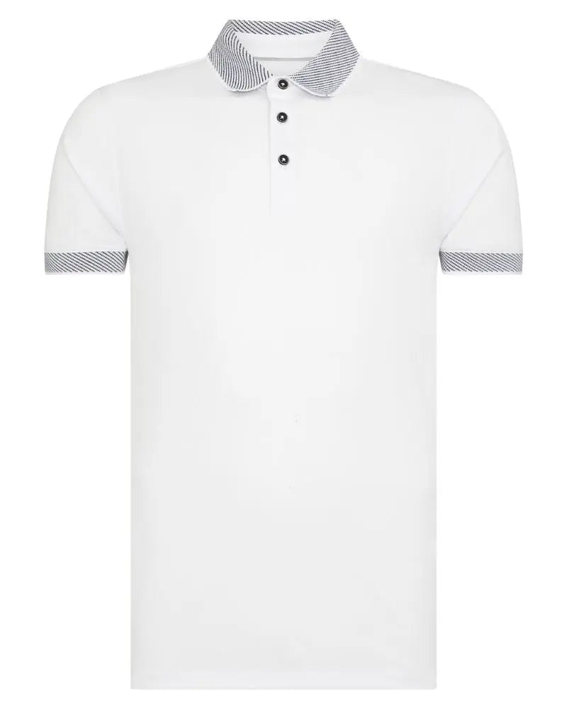 Remus Uomo Jacquard Collar Polo Shirt - White