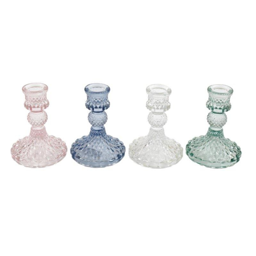 Temerity Jones Ornate Jewel Glass Candlestick Holder : Clear, Pink, Green or Lilac