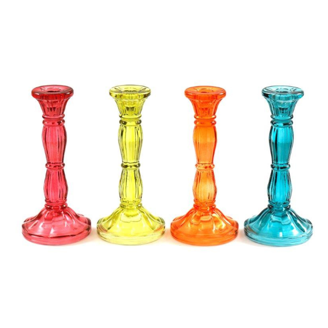 Temerity Jones Colour Pop Glass Candlestick Holder : Pink, Green, Orange & Blue