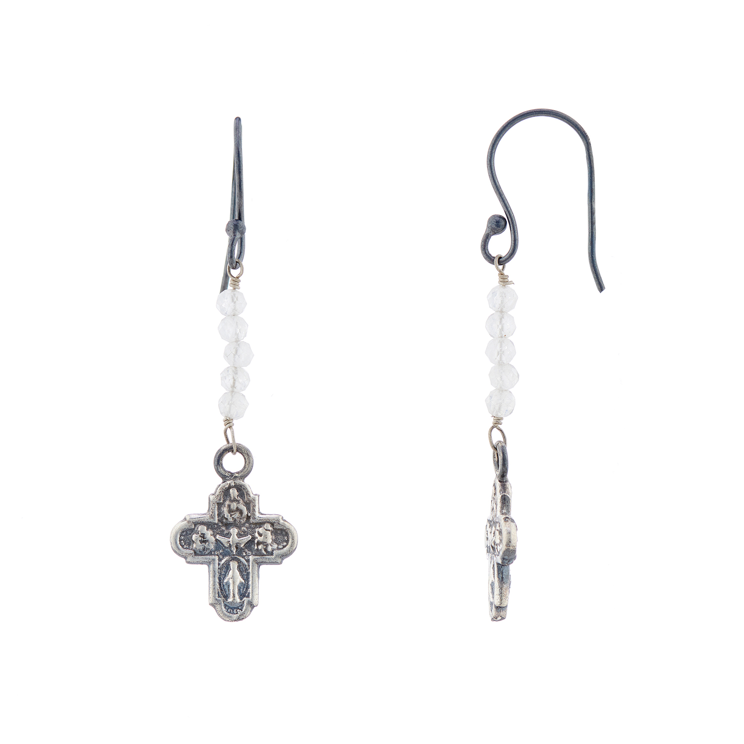 Window Dressing The Soul Tiny Cross and Moonstone Drop Earrings