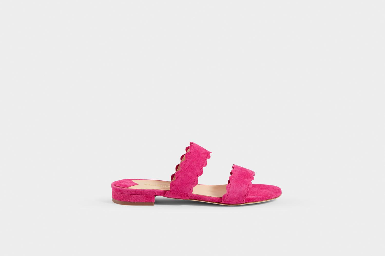 MADE THE EDIT Naomi Pink Suede Scallop Sandal