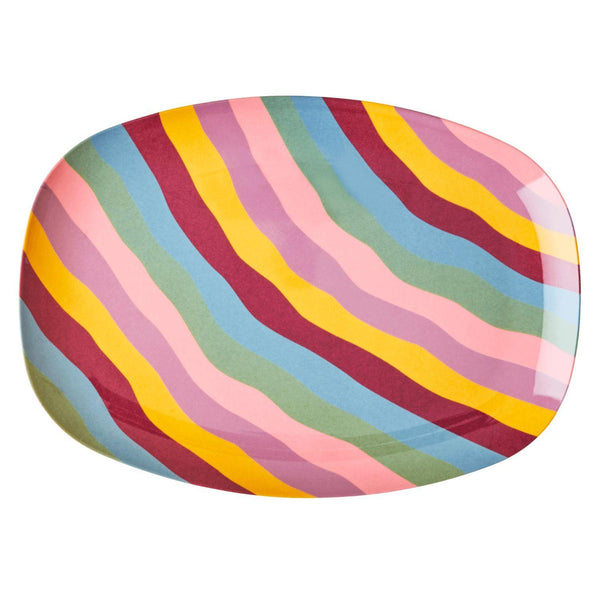 rice Melamine Small Rectangular Plate With Stripes