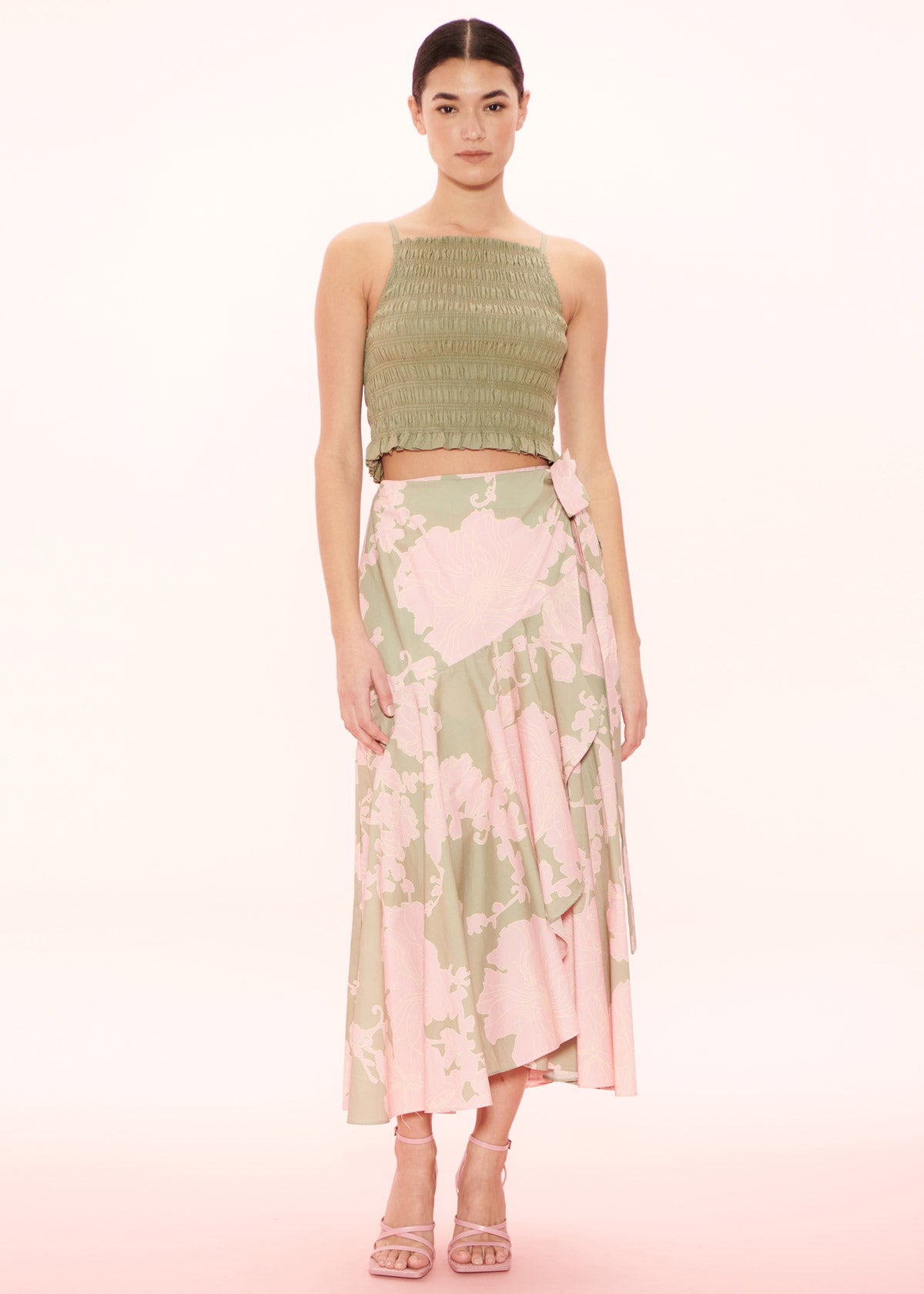 Apartment Clothing Green and Pink Floral Maisie Wrap Skirt