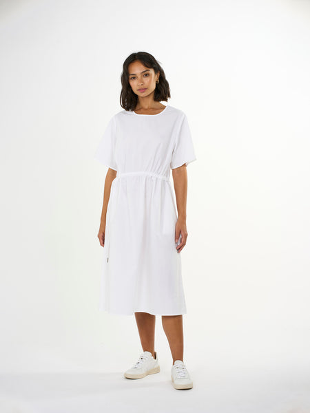 Knowledge Cotton Apparel  Poplin O Neck Short Sleeved White Dress